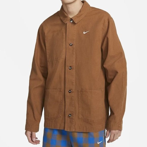 Nike Mens Brown Unlined Chore Collared Long Sleeve Pockets Coat Size Medium - Picture 1 of 5